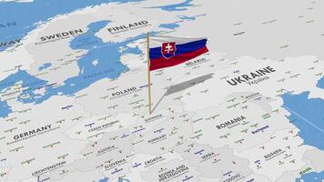 Slovakia Flag Waving with The World Map, Seamless Loop in Wind, 3D Rendering video