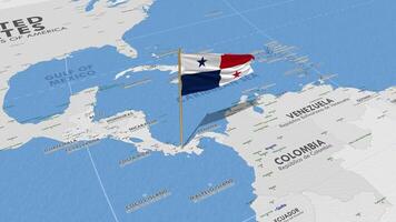 Panama drapeau agitant avec le monde carte, sans couture boucle dans vent, 3d le rendu video