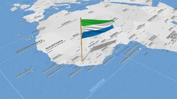 sierra leona bandera ondulación con el mundo mapa, sin costura lazo en viento, 3d representación video