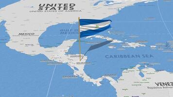 Nicaragua Flag Waving with The World Map, Seamless Loop in Wind, 3D Rendering video