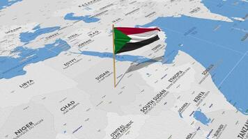 Sudan Flag Waving with The World Map, Seamless Loop in Wind, 3D Rendering video