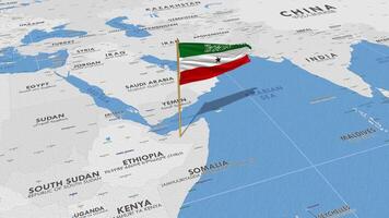 Somaliland drapeau agitant avec le monde carte, sans couture boucle dans vent, 3d le rendu video