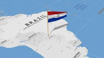 Paraguay vlag golvend met de wereld kaart, naadloos lus in wind, 3d renderen video