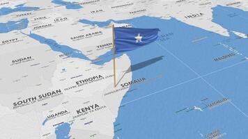 Somalia bandera ondulación con el mundo mapa, sin costura lazo en viento, 3d representación video