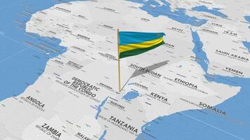 Rwanda Flag Waving with The World Map, Seamless Loop in Wind, 3D Rendering video