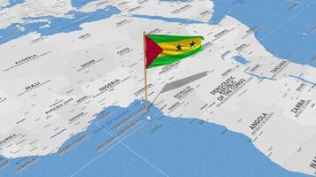 Sao Tome and Principe Flag Waving with The World Map, Seamless Loop in Wind, 3D Rendering video