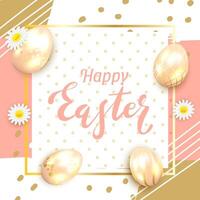 Happy Easter Day Celebration Background With Golden Eggs vector