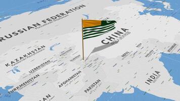 Azad Jammu and Kashmir, AJK Flag Waving with The World Map, Seamless Loop in Wind, 3D Rendering video