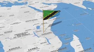 Tanzania Flag Waving with The World Map, Seamless Loop in Wind, 3D Rendering video