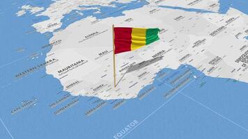 Guinée drapeau agitant avec le monde carte, sans couture boucle dans vent, 3d le rendu video