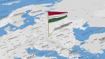 Hungary Flag Waving with The World Map, Seamless Loop in Wind, 3D Rendering video