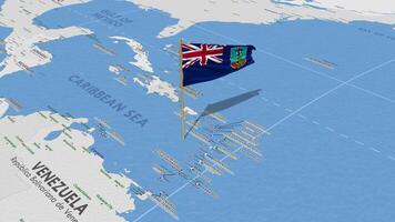 Montserrat Flag Waving with The World Map, Seamless Loop in Wind, 3D Rendering video