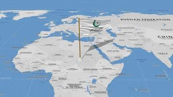 Organisation of Islamic Cooperation, OIC Flag Waving with The World Map, Seamless Loop in Wind, 3D Rendering video