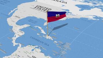 Haiti Flag Waving with The World Map, Seamless Loop in Wind, 3D Rendering video