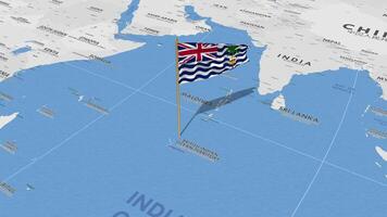 Britannico indiano oceano territorio, biot bandiera agitando con il mondo carta geografica, senza soluzione di continuità ciclo continuo nel vento, 3d interpretazione video