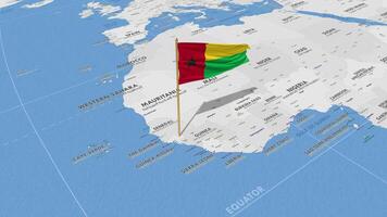 Guinée Bissau drapeau agitant avec le monde carte, sans couture boucle dans vent, 3d le rendu video