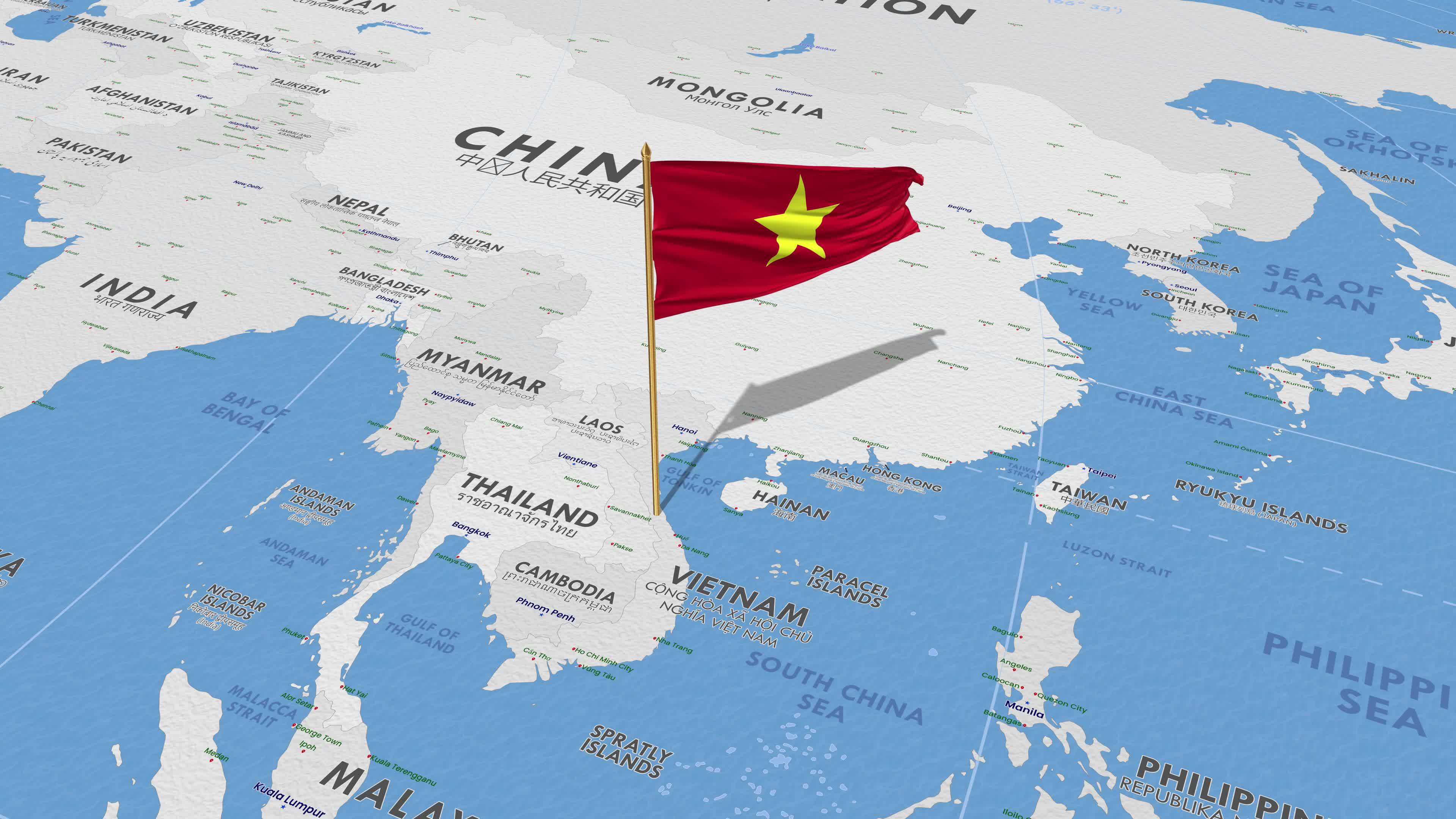 Vietnam Map Stock Video Footage For Free Download Vietnam Flag Waving With The World Map Seamless Loop In Wind 3d Rendering Free Video 