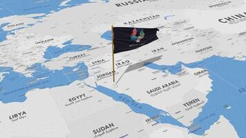 neom bandera ondulación con el mundo mapa, sin costura lazo en viento, 3d representación video