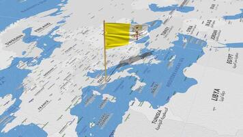 Vatican City Flag Waving with The World Map, Seamless Loop in Wind, 3D Rendering video