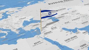 Israel bandeira acenando com a mundo mapa, desatado ciclo dentro vento, 3d Renderização video