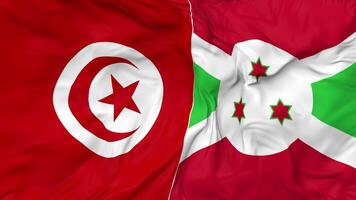 Tunisia and Burundi Flags Together Seamless Looping Background, Looped Bump Texture Cloth Waving Slow Motion, 3D Rendering video