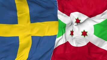 Sweden and Burundi Flags Together Seamless Looping Background, Looped Bump Texture Cloth Waving Slow Motion, 3D Rendering video