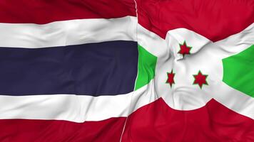 Thailand and Burundi Flags Together Seamless Looping Background, Looped Bump Texture Cloth Waving Slow Motion, 3D Rendering video