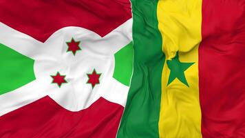 Senegal and Burundi Flags Together Seamless Looping Background, Looped Bump Texture Cloth Waving Slow Motion, 3D Rendering video