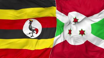 Uganda and Burundi Flags Together Seamless Looping Background, Looped Bump Texture Cloth Waving Slow Motion, 3D Rendering video