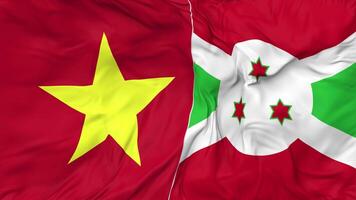 Vietnam and Burundi Flags Together Seamless Looping Background, Looped Bump Texture Cloth Waving Slow Motion, 3D Rendering video