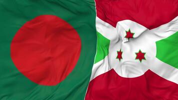 Bangladesh and Burundi Flags Together Seamless Looping Background, Looped Bump Texture Cloth Waving Slow Motion, 3D Rendering video