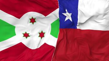 Chile and Burundi Flags Together Seamless Looping Background, Looped Bump Texture Cloth Waving Slow Motion, 3D Rendering video
