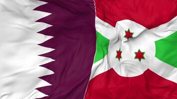 Qatar and Burundi Flags Together Seamless Looping Background, Looped Bump Texture Cloth Waving Slow Motion, 3D Rendering video