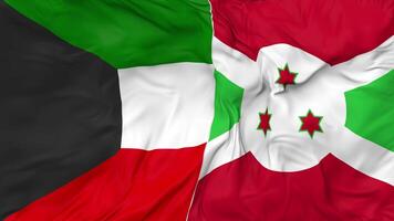Kuwait and Burundi Flags Together Seamless Looping Background, Looped Bump Texture Cloth Waving Slow Motion, 3D Rendering video