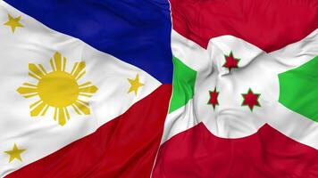 Philippines and Burundi Flags Together Seamless Looping Background, Looped Bump Texture Cloth Waving Slow Motion, 3D Rendering video