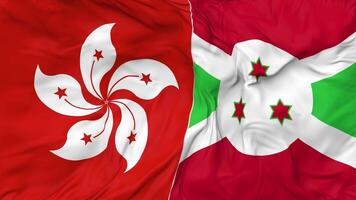 Hong Kong and Burundi Flags Together Seamless Looping Background, Looped Bump Texture Cloth Waving Slow Motion, 3D Rendering video