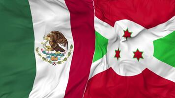 Mexico and Burundi Flags Together Seamless Looping Background, Looped Bump Texture Cloth Waving Slow Motion, 3D Rendering video