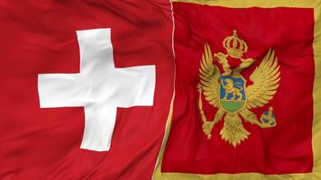 Switzerland and Montenegro Flags Together Seamless Looping Background, Looped Bump Texture Cloth Waving Slow Motion, 3D Rendering video