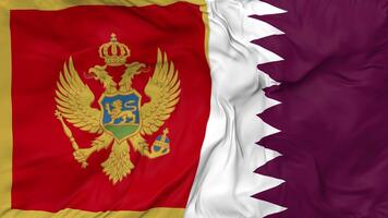 qatar en Montenegro vlaggen samen naadloos looping achtergrond, lusvormige buil structuur kleding golvend langzaam beweging, 3d renderen video