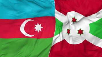 Azerbaijan and Burundi Flags Together Seamless Looping Background, Looped Bump Texture Cloth Waving Slow Motion, 3D Rendering video