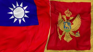 Taiwán y montenegro banderas juntos sin costura bucle fondo, serpenteado bache textura paño ondulación lento movimiento, 3d representación video