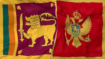 Sri Lanka and Montenegro Flags Together Seamless Looping Background, Looped Bump Texture Cloth Waving Slow Motion, 3D Rendering video