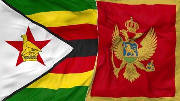 Zimbabwe e montenegro bandiere insieme senza soluzione di continuità looping sfondo, loop urto struttura stoffa agitando lento movimento, 3d interpretazione video