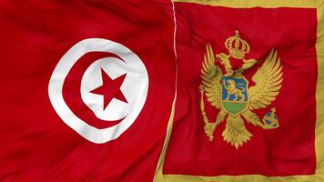 Tunisia and Montenegro Flags Together Seamless Looping Background, Looped Bump Texture Cloth Waving Slow Motion, 3D Rendering video