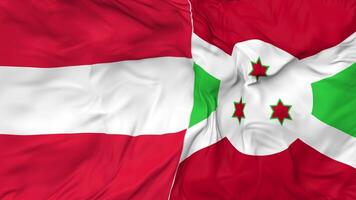 Austria and Burundi Flags Together Seamless Looping Background, Looped Bump Texture Cloth Waving Slow Motion, 3D Rendering video