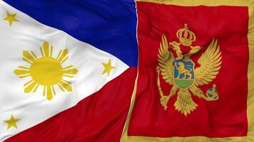 Philippines and Montenegro Flags Together Seamless Looping Background, Looped Bump Texture Cloth Waving Slow Motion, 3D Rendering video