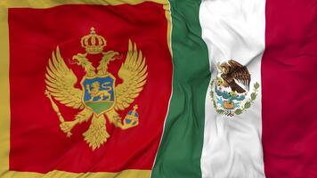 Mexico and Montenegro Flags Together Seamless Looping Background, Looped Bump Texture Cloth Waving Slow Motion, 3D Rendering video