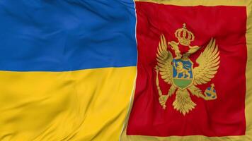 Ucraina e montenegro bandiere insieme senza soluzione di continuità looping sfondo, loop urto struttura stoffa agitando lento movimento, 3d interpretazione video