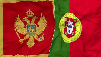 Portugal and Montenegro Flags Together Seamless Looping Background, Looped Bump Texture Cloth Waving Slow Motion, 3D Rendering video