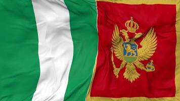 Nigeria and Montenegro Flags Together Seamless Looping Background, Looped Bump Texture Cloth Waving Slow Motion, 3D Rendering video